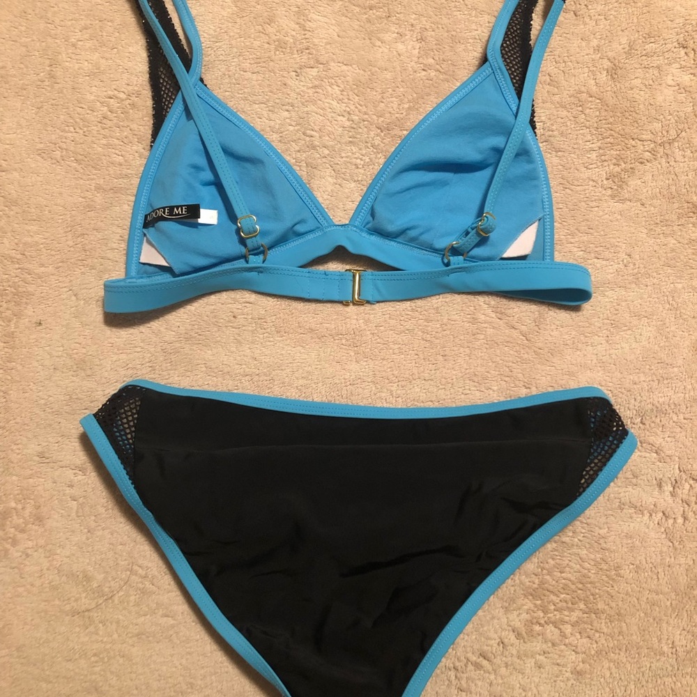 Adore Me blue bikini with black mesh